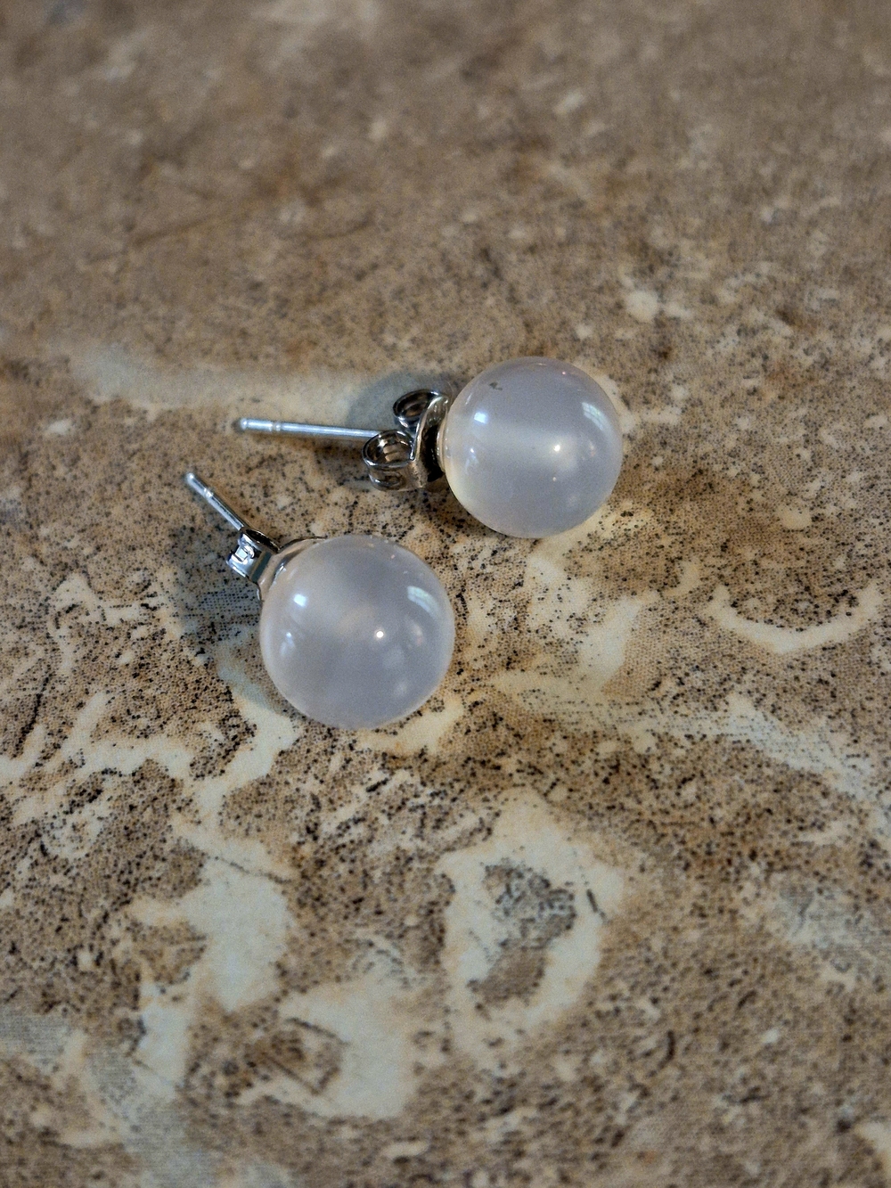 Sterling Silver White Opal-Effect Stud Earrings